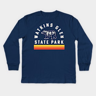 Watkins Glen State Park Souvenir Bear Retro Vintage Stripes Kids Long Sleeve T-Shirt